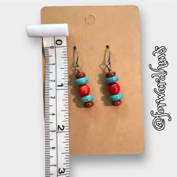 Delicate Southwestern Style Faux Turquoise Drop Earrings - Picture 9 of 10